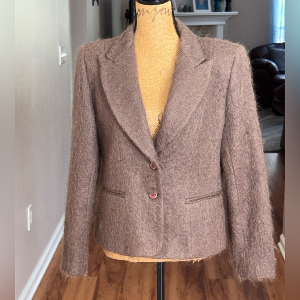 Harris Wallace New York brown fuzzy Mohair vintage 2 button blazer jacket, sz 10